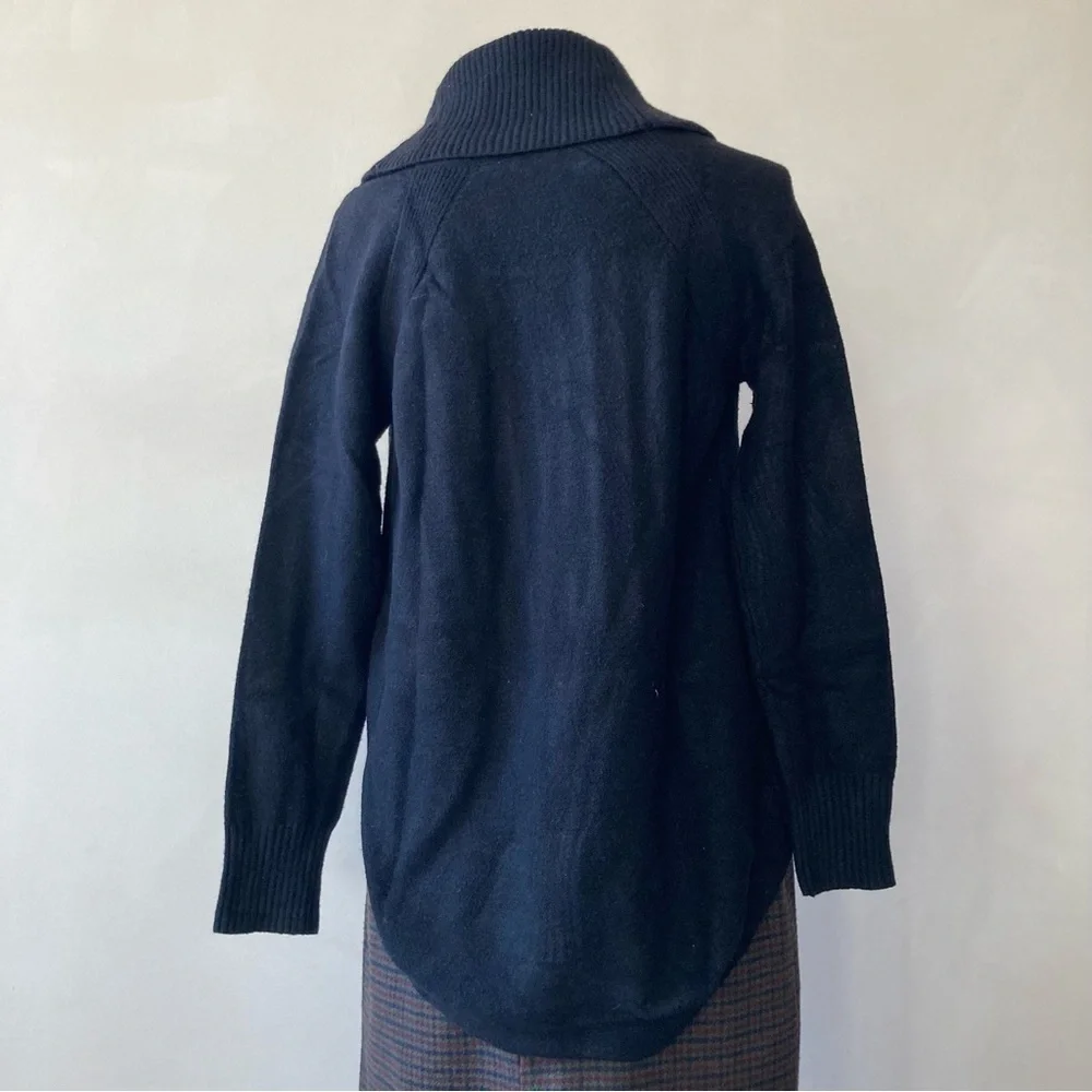 Anthropologie Moth | Black Brenta Cowl Neck Curved Hem Chunky Sweater - Picture 4 of 8